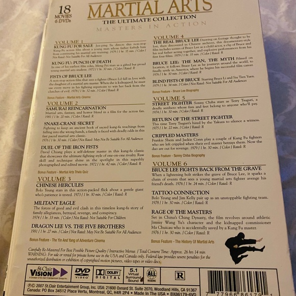 MARTIAL ARTS - The Ultimate Collection (Masters In Action) 18 Movies/6 DVDs - Picture 3 of 4